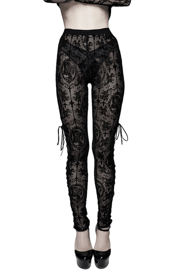 Black Mesh Leggings: Lace-Up / Gothic High-Waist Leggings